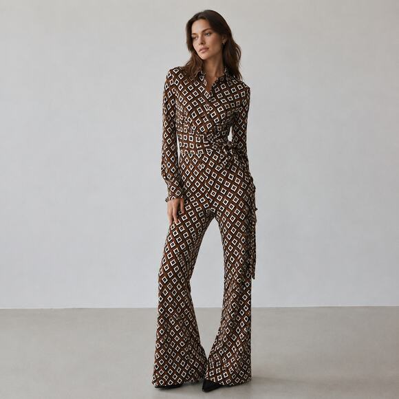 Diane Von Furstenberg Pants - DVF Diane Von Furstenberg Michelle Wrap-Effect Printed Silk Jersey Jumpsuit 12